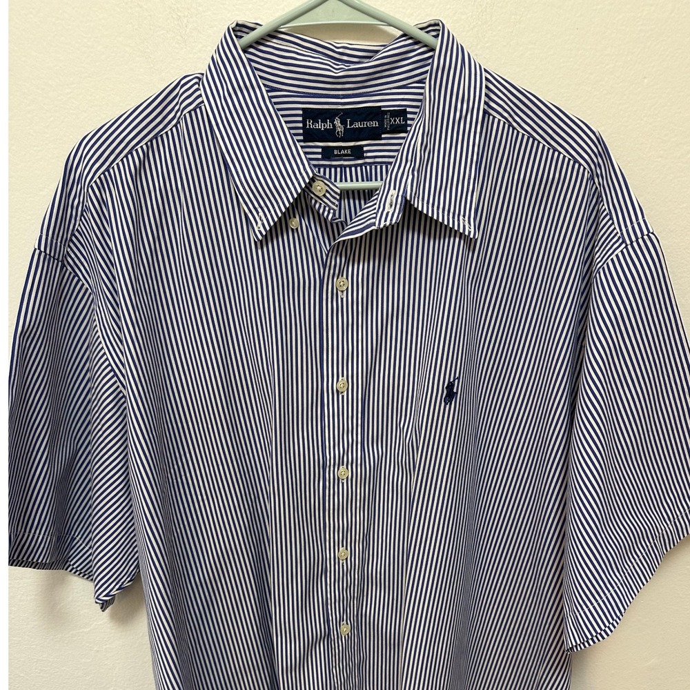 Ralph Lauren Blake XXL Mens Striped Blue White Short Sleeve Button Down Shirt - Picture 5 of 8